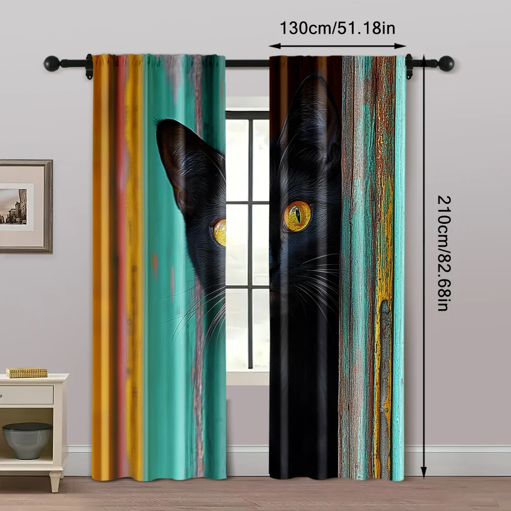 2pc,  Drapes black cat Versatile 100% Polyester,Without Electricity Versatile Applies to Living Room, Outdoor Decor 5