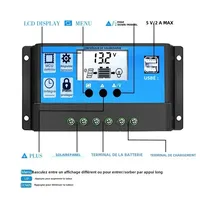 Contrôleur de charge de panneau solaire 12V 24V PWM MPPT 10A 20A 30A, régulateur de charge de batterie automobile, sortie USB 5V, PV max 50V DC 3