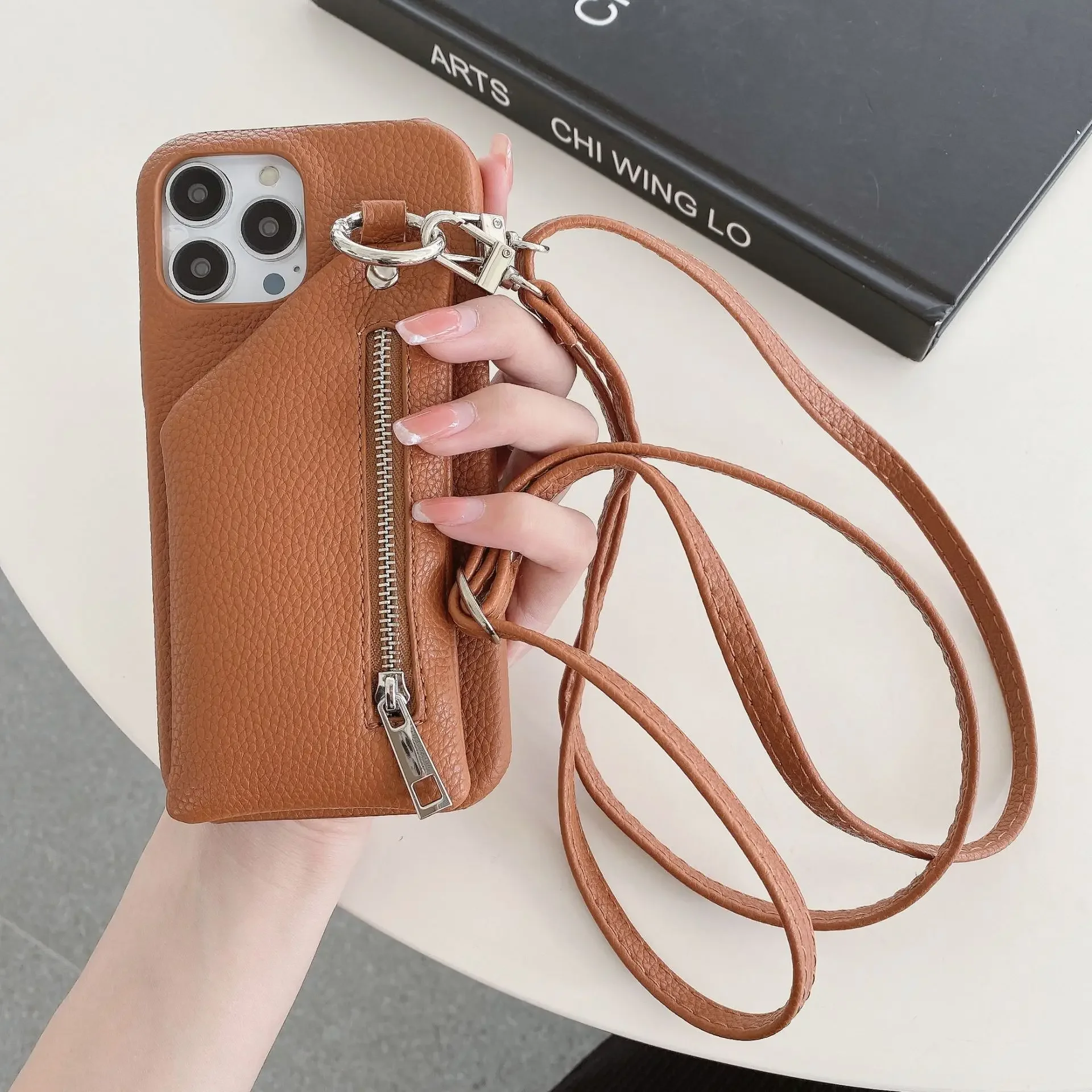 Leather Crossbody Zipper Wallet Phone Case with Card Pocket and Coin Purse