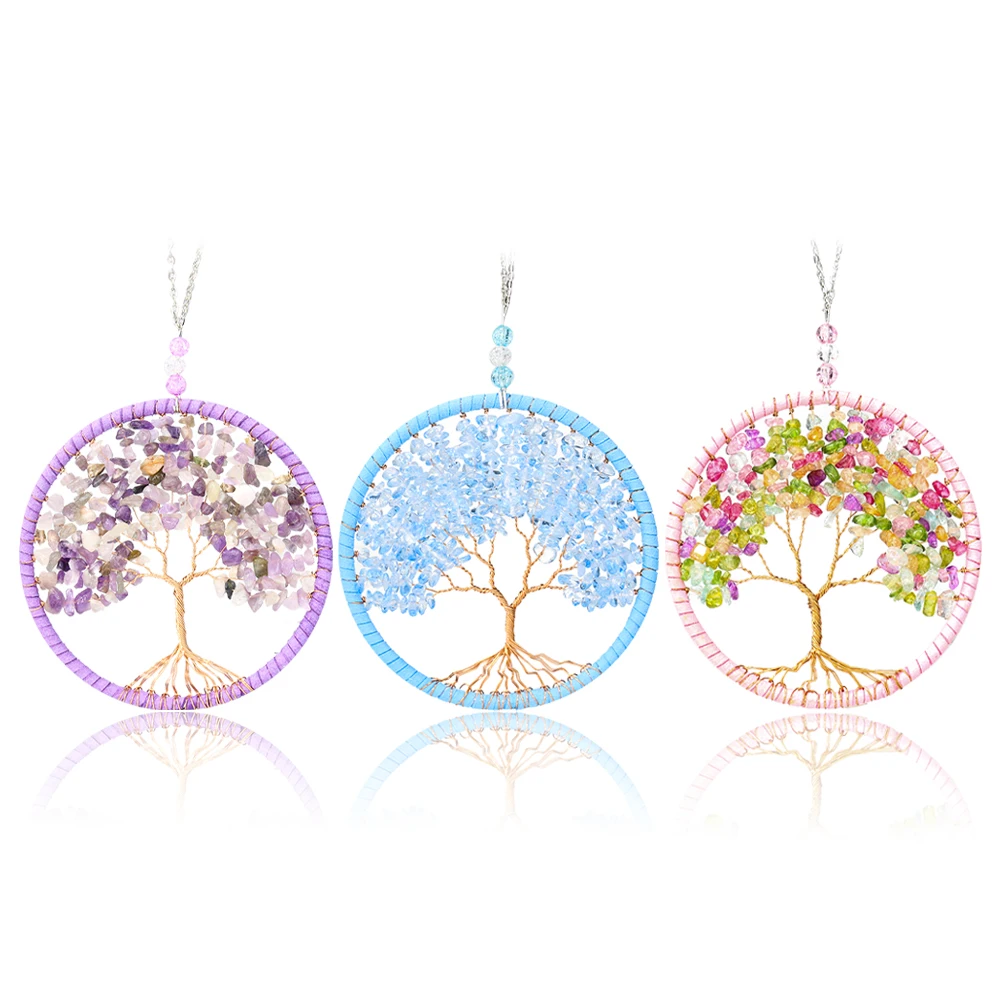 Amethyst Tree of Life Wall Hanging Decor Car Pendant Chakra Feng Shui Crystal Stone Dream Catcher Meditation Wedding Home Decor 4