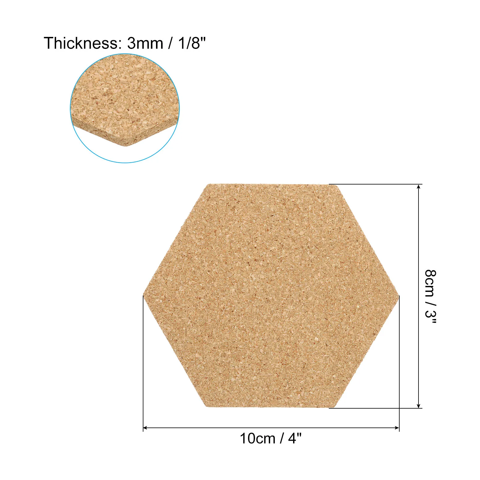 20개 4x3인치 1/8인치 두께 코르크 보드 타일 자가 접착식 육각형 게시판 벽걸이용 코르크보드 가정 사무실 교실 DIY용