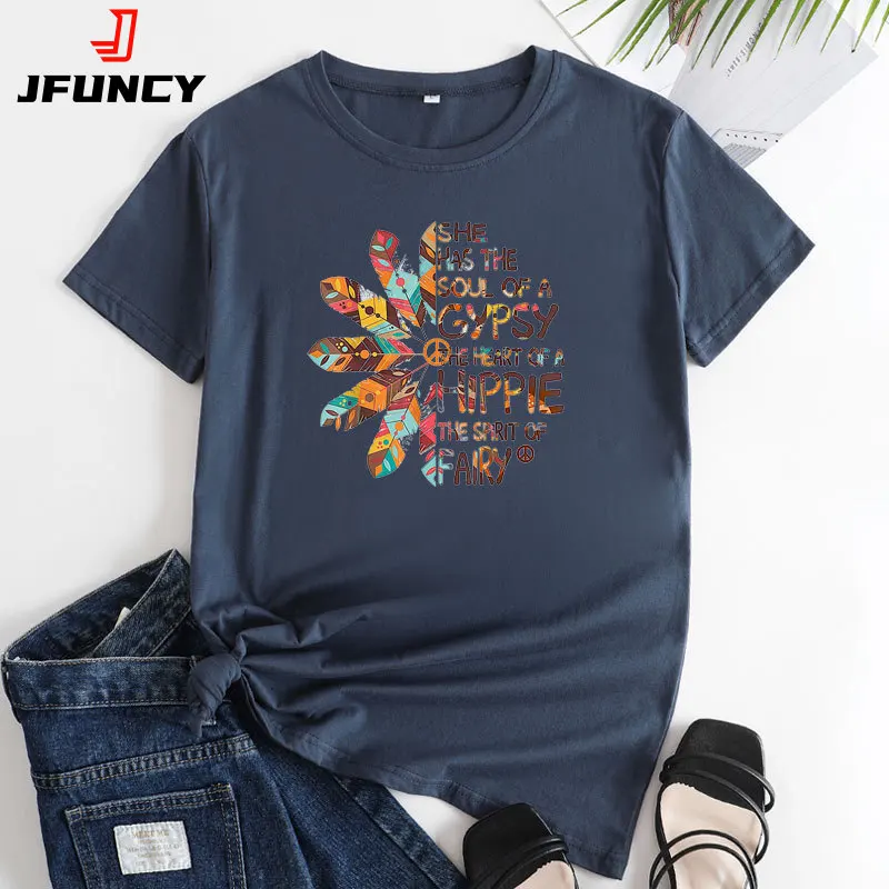 

JFUNCY Women's Cotton Tee Shirts Ladies Short Sleeve Tops Summer Oversized T Shirt Female Tshirt Women Fashion Graphic T-shirt