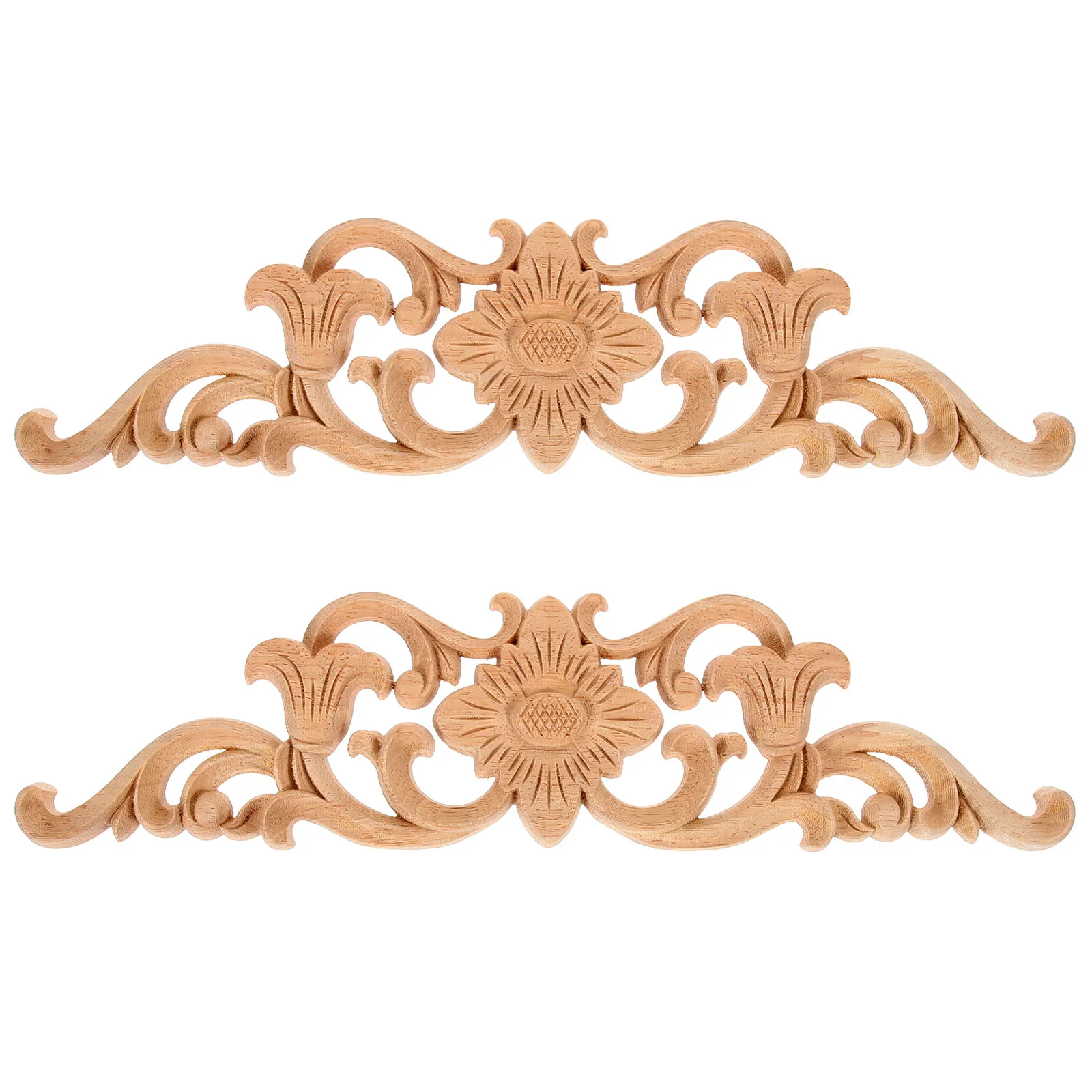 

2pcs Decorative Wood Applique Door Wood Carved Applique Wooden Carving Wood Appliques and Onlays for Furniture Accessory