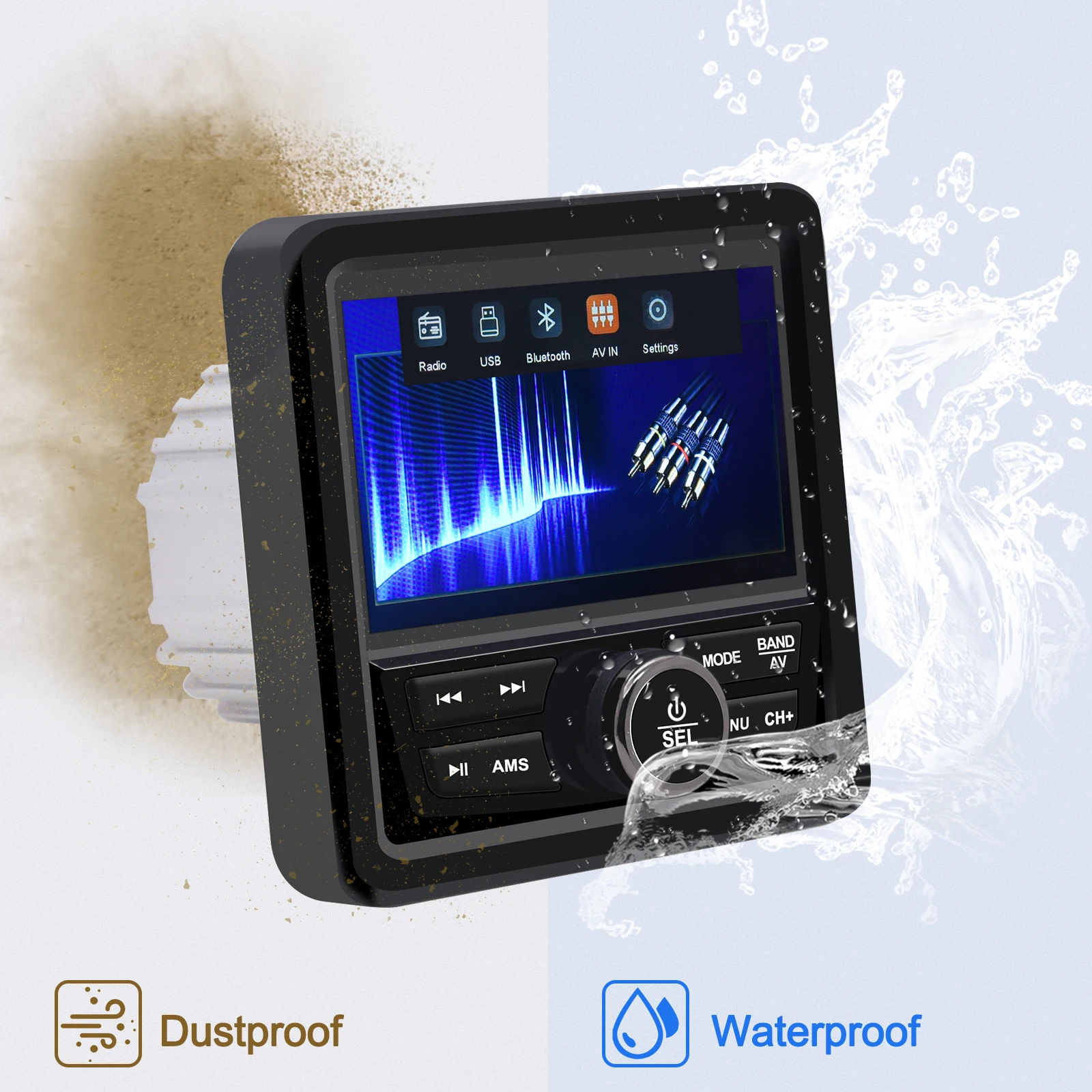 Waterproof Marine Radio Stereo MP3 Player Media Receiver For UTV ATV Boat Truck Head unit Sound System Compatible With Bluetooth