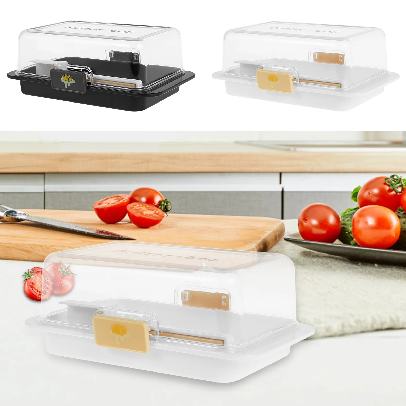 Butter Dish with Lid Airtight Butter Holder Reusable Keeper Container Easy to Scoop and Scrape Tray for Countertop