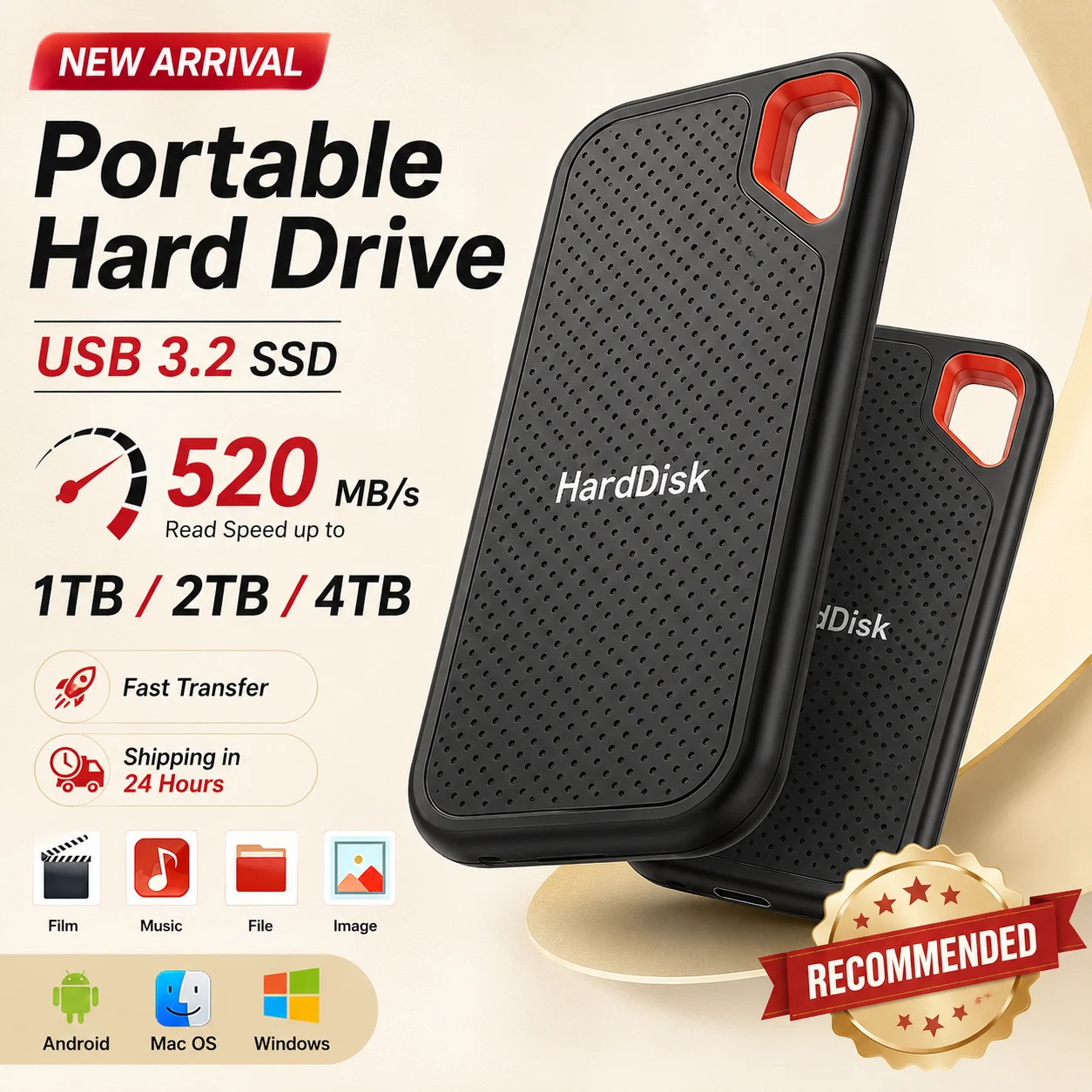 Disco duro externo de tamaño mini, lectura y escritura estables, unidad de estado sólido, disco duro para guardar datos, para estudio, trabajo, organización de archivos 1