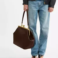 Nouvelle grande pochette à clip pour femme, sac de soirée tendance à porter à l'épaule, sac à main de luxe en cuir souple avec fermoir KissLock 6