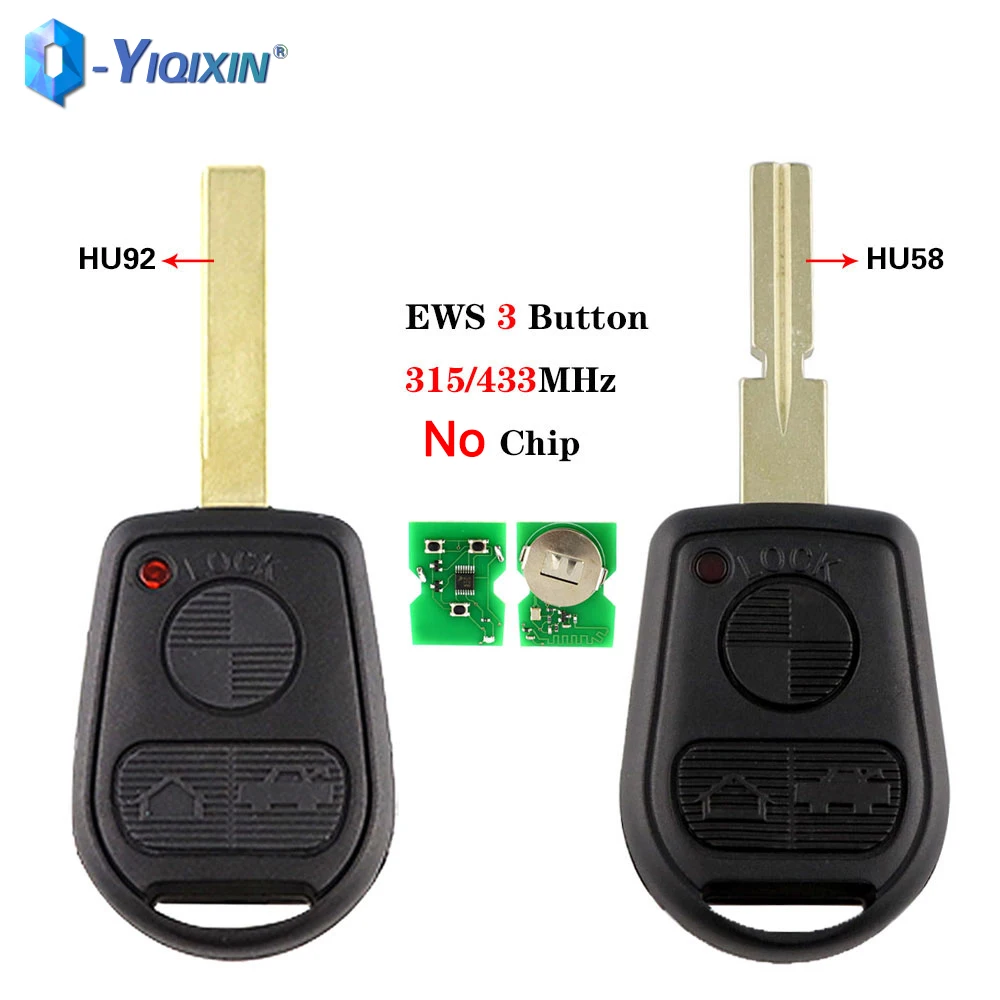 YIQIXIN EWS No Chip 3 Buttons 315/433Mhz Car Remote Key For BMW Z3 E31 E32 E34 E36 E38 E39 E46 Z3i HU58 HU92 Blade Smart Fob yiqixin ews system car remote control key for old bmw mini cooper s r50 r53 2005 2006 2007 fob shell 315 433mhz hu92 uncut blade