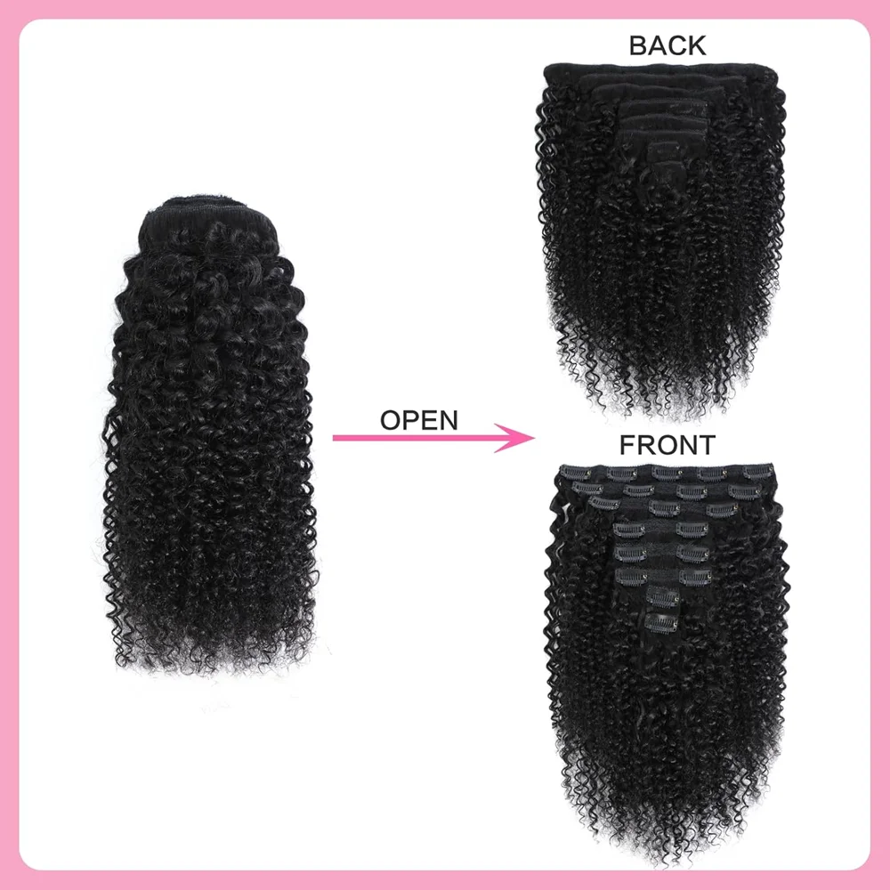 Afro Kinky Curly Clip in Hair Extensions Real Human Hair for Women 4B 4C Kinkys Curly Human Hair Clip ins Brazilian Remy Hair