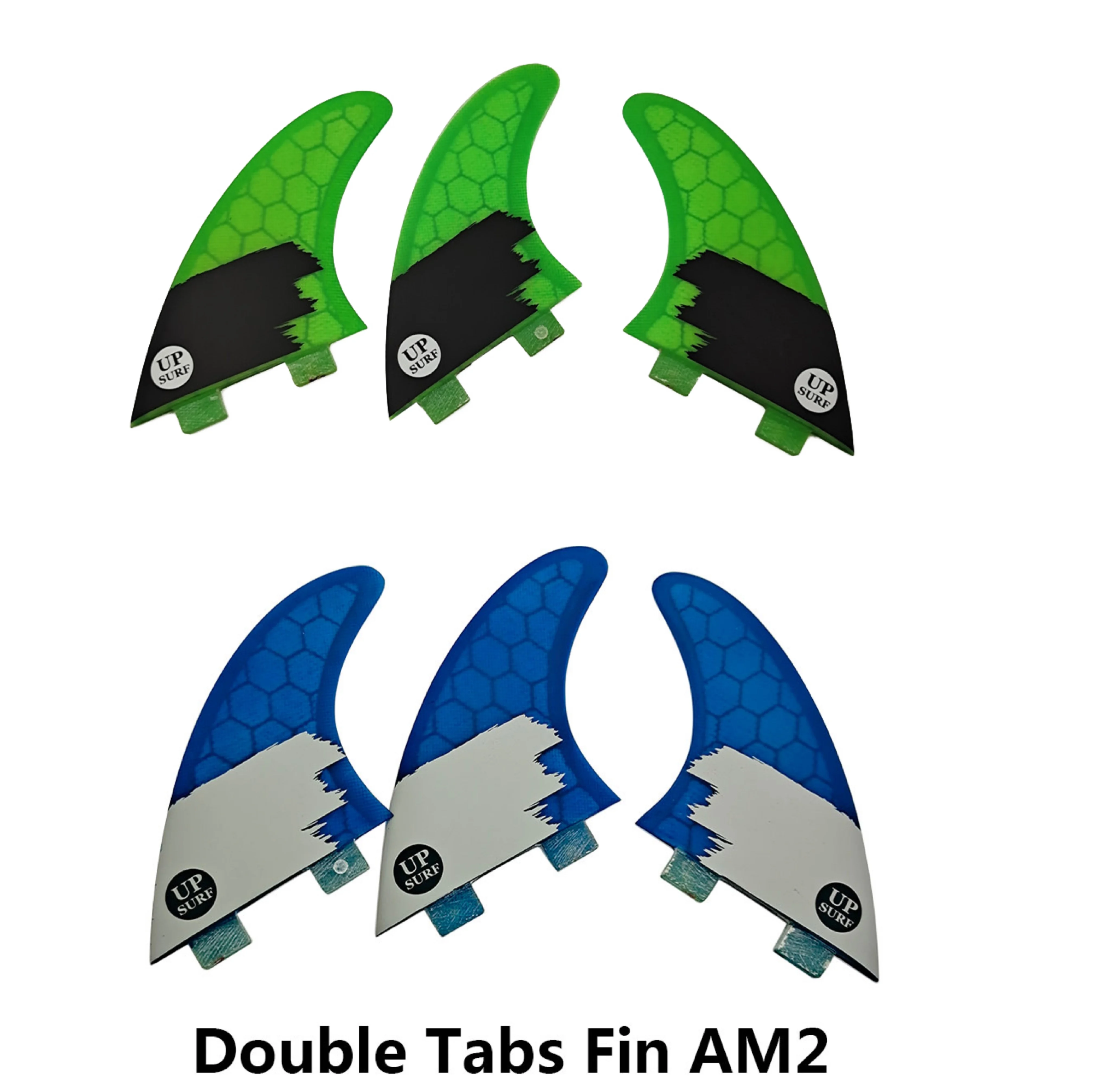 UPSURF New Style Double Tabs Fins AM2 Fibreglass Honeycomb Large Blue/Green Color Surfboards Fin 3 pieces per set UPSURF Fin