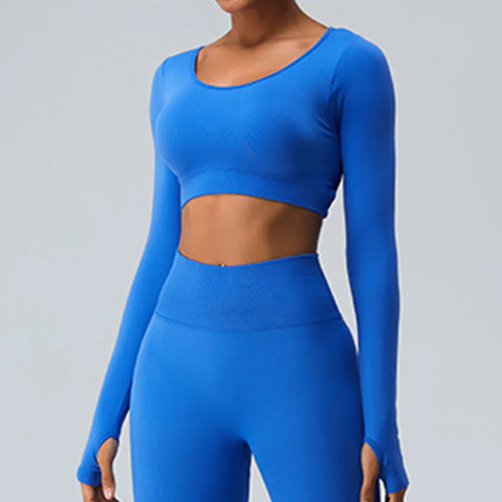 Women Yoga Shirts Crop Top Seamless Long Sleeves Backless Shirts for Women Yoga Sports Fitness Gym Clothes Push Up Workout Tops
