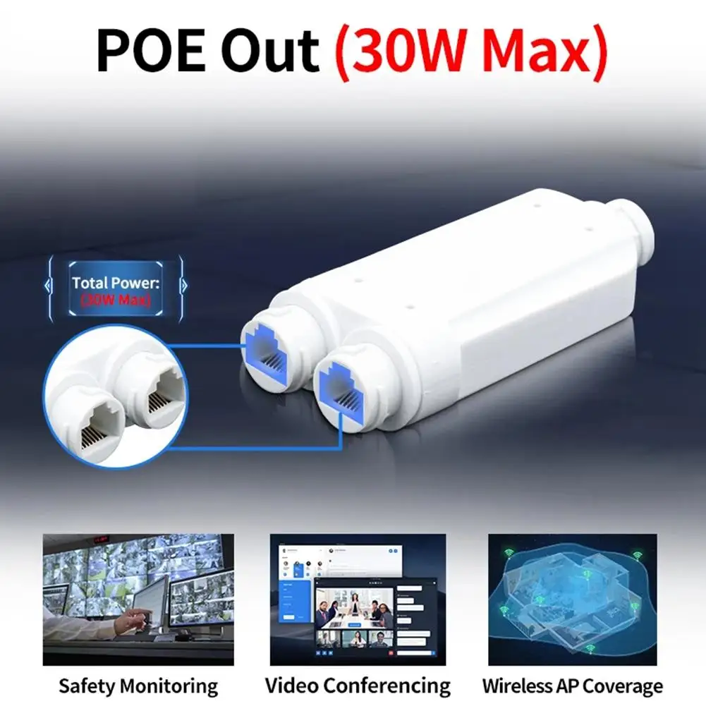 HORACO 야외 방수 POE 리피터, POE 스위치 카메라용, 2 포트, IP66, 10 Mbps, 100Mbps, 1 to 2 PoE 익스텐더, IEEE802.3af/at 48V