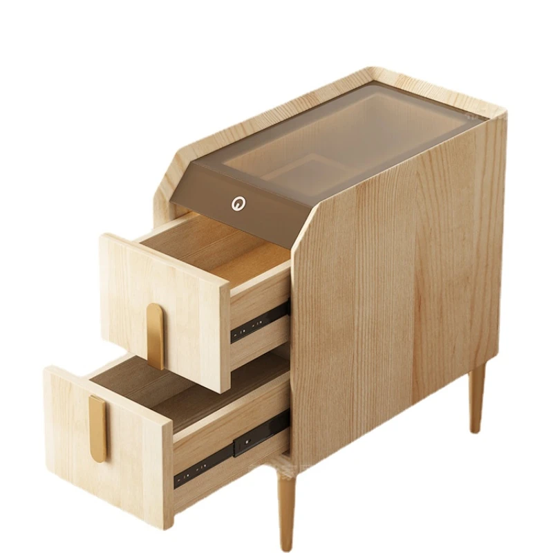 

HXL Smart Glass Bedside Table with Light Multifunctional Compact Leather Art Simple Bedside Cabinet