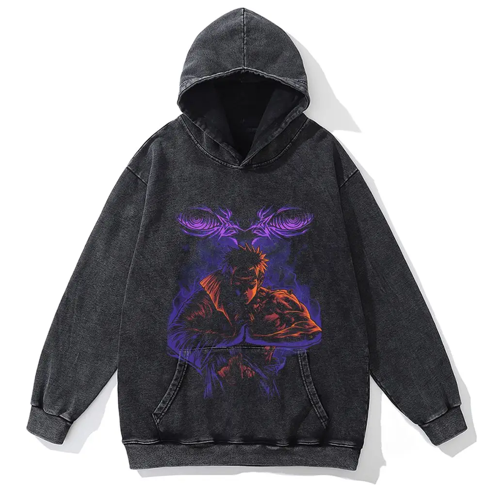 

Hip Hop Men Sweatshirt Hoodie Streetwear Anime Naruto Print Washed Pullover Autumn Harajuku Cotton Hooded Sweatshirt Black