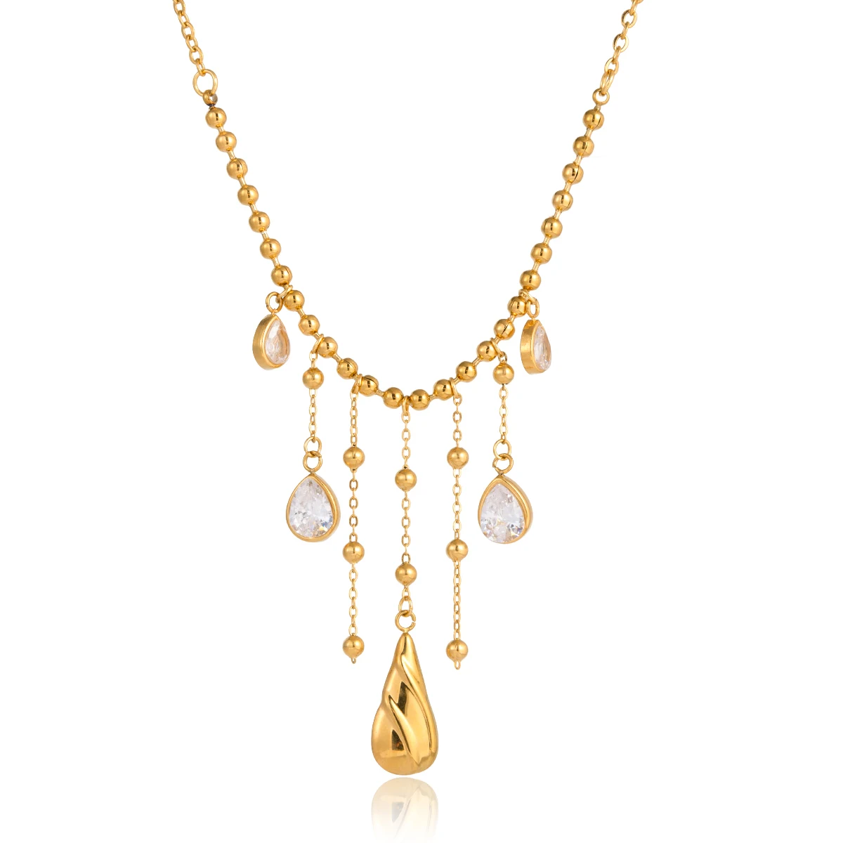 Youthway Classic Short Tassel Water Drop Zircon Pendant Necklace For Women Minimalist 18K Gold Plated Stainless Steel Necklace 1