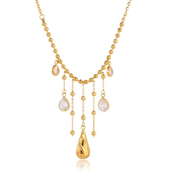 Youthway Classic Short Tassel Water Drop Zircon Pendant Necklace For Women Minimalist 18K Gold Plated Stainless Steel Necklace 1