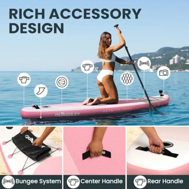 All Around Inflatable Stand Up Paddle Board for Beginners 34 Inch Wide Durable PVC Material Blue/Gray Lightweight Portable with