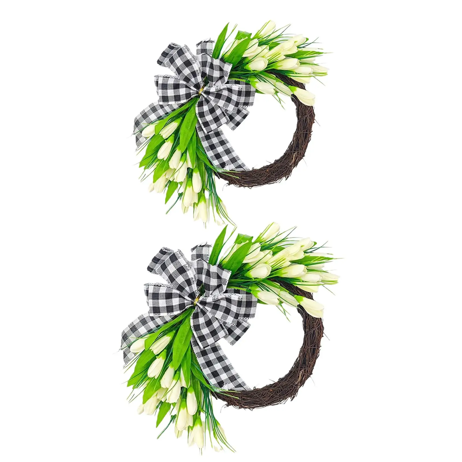 Artificial Flower Wreath Spring Wreath Rustic Green Leaves Round Floral Wreath Hanging Wreath for Window Holiday Garden