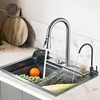 304 Stainless Steel Waterfall Kitchen Sink Large Single Slot Integrated 60X45cm Faucet Set Cup Washer 3Way Pull Out Sprayer Head 1