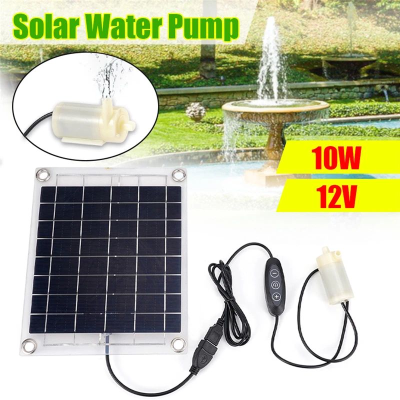 12V Solar Water Pump Set Fish Aquarium Tank Pump 10W Solar Panel Timing Switch Flow Adjustable 24H Continuous Working solar panel kit