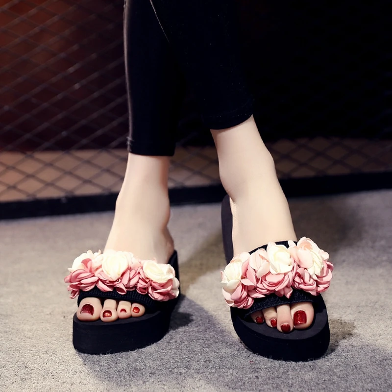 2023 Summer Bohemia Women Sandals Casual Platform Slippers Wedge Beach Flip Flops High Heel Slippers Female Non-slip Shoes