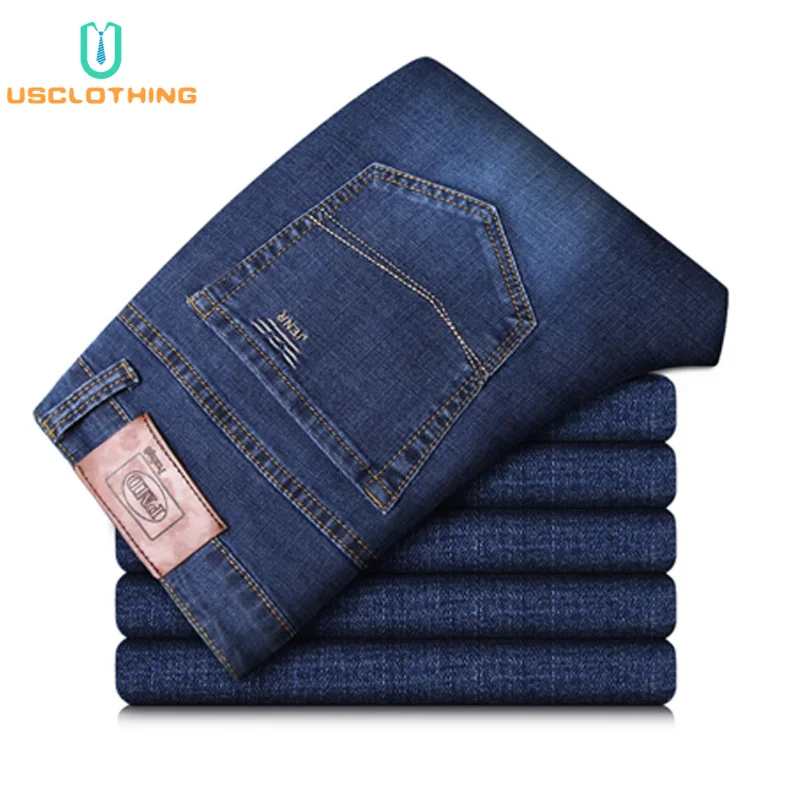 

New Jeans Men Classic Business Jeans Fashion Casual Primary Color Slim Fit Straight Male Trousers Denim Pants Brand Clothes CX45