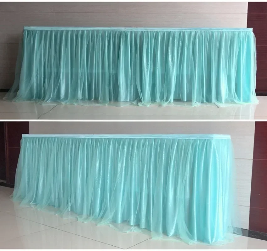 6FT Dboule Layer Voile Table Skirt Wedding Decoration Birthday Party Holiday Festival Celebration Organza Fabric Hotel Events