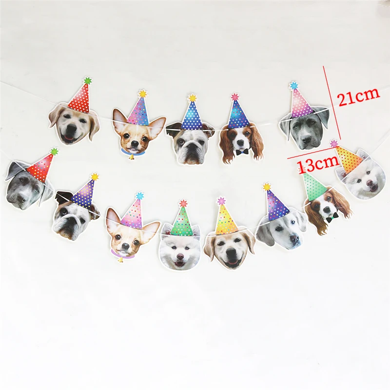 13 Flags Cat Dog Paper Banner Pet Happy Birthday Bunting Garland Decoration Cartoon Animal Dog Cat Theme Birthday Party Banner