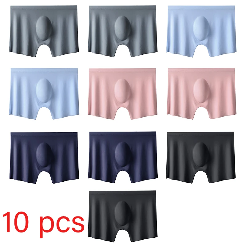 10 Pcs/Lot Men's Summer Ice Silk Boxers Briefs Seamless Underwear Lingerie Underpants Shorts Ultra-thin Breathable Sexy Panties 1