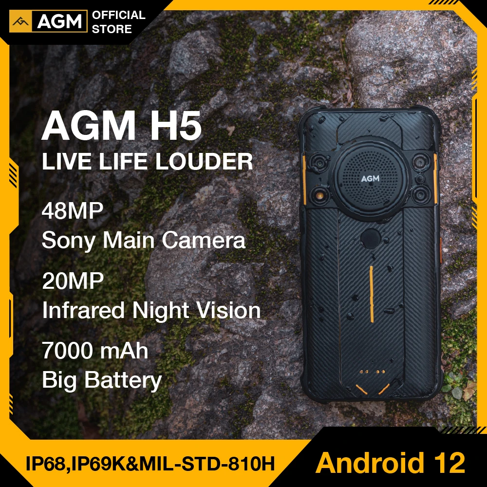 [World Premiere]AGM H5 Android12 Rugged Smartphone 7000MAH  IP68/IP69K Cell Phone 3.5W Loud Speaker Night Vision Unlock Phones samsung dual sim phone price