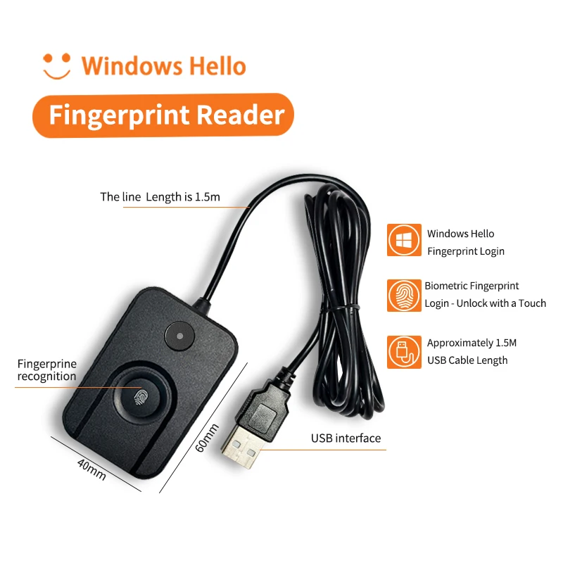 New Windows 10 11 Hello Biometric Fingerprint Login USB Reader Scanner Module Device Biometrics Security Key Safe Account Login
