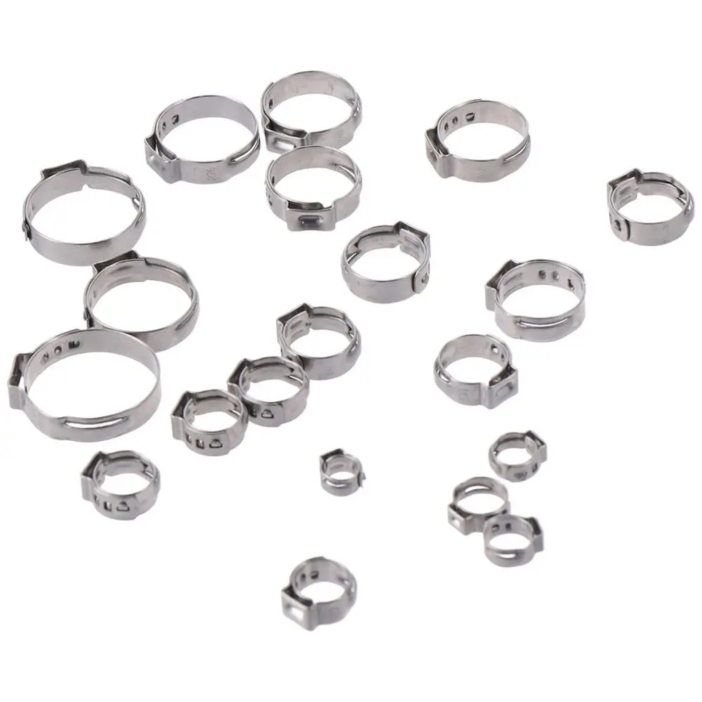 420Pcs 304 Stainless Steel Single Ear Hose Clamps 20 sizes 7-28.6mm Pex Crimp Rings Crimp Hose Clamp Securing Pipe Hose