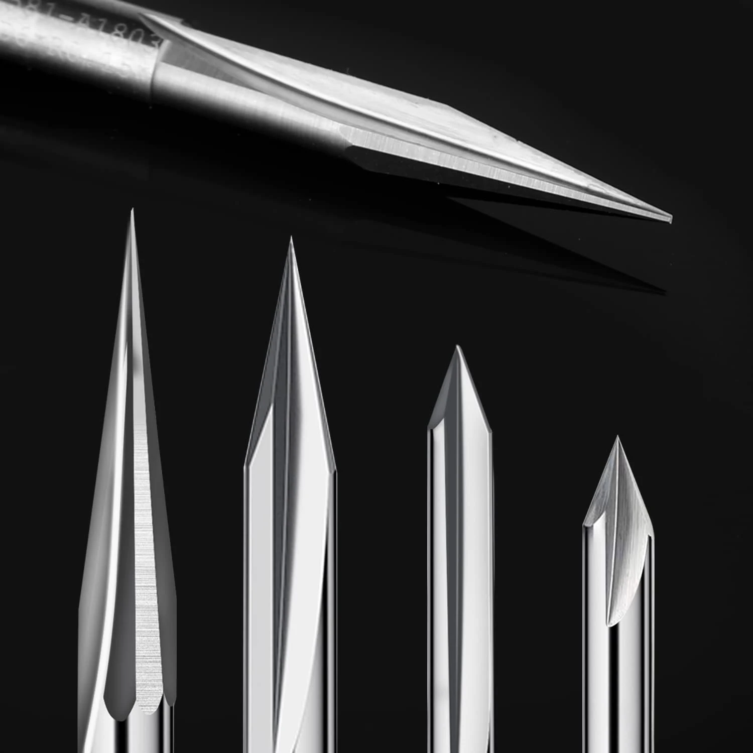 CNC Router Bits Set 1/4 Shank, Engraving Wood Carving Router Bit 6mm & 4mm, V-Groove, Profile Bit, Tungsten Steel-4PCS