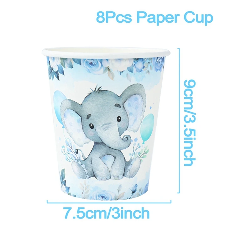 Set Stoviglie Elefante Blu Per Feste - 69 Pezzi Per 16 Ospiti, Tema Baby Shower - Foto 2