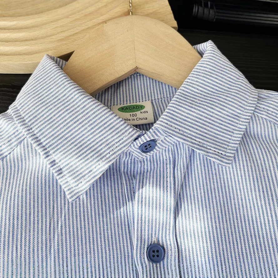 Spring Autumn Girls Boys Casual Stripe Embroidery Long Sleeve Blouse Two Colors