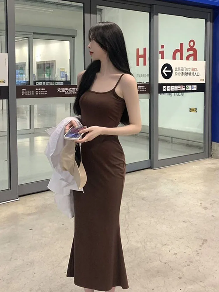

Autumn Pure Sleeveless Dress Women Sexy Sheath Hotsweet Korean Style Fashion All-match New Arrival Popular Chic