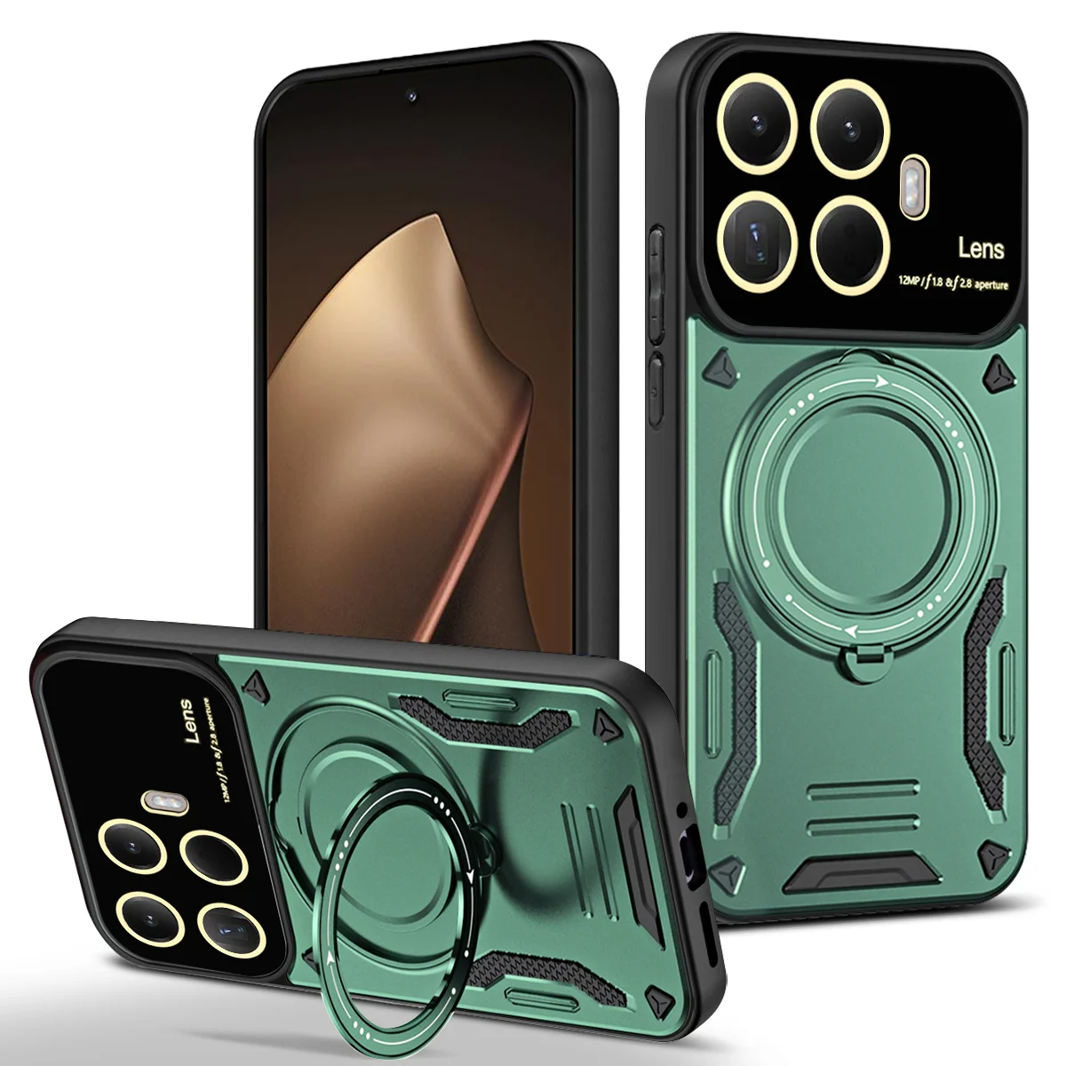 Magnetic Ring Armor Phone Case with Camera Protection and Back Cover