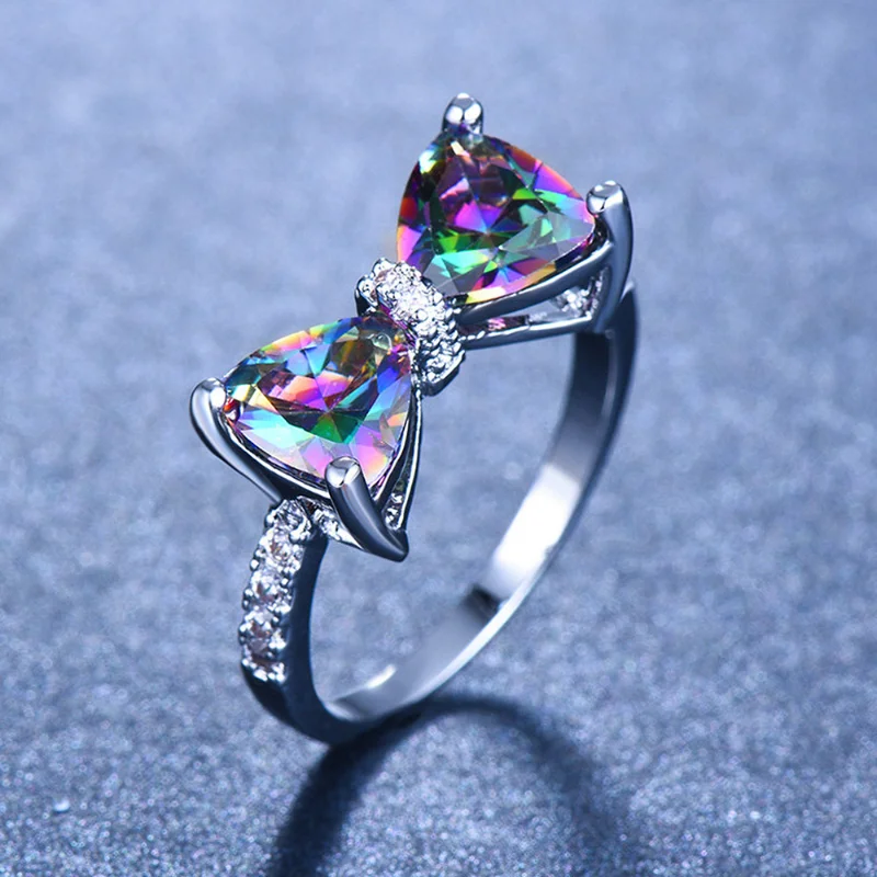 

2023 New Colored Bowknot Zircon Rings for Women Premium Banquet Jewelry Wedding Ring Proposal Party Valentine's Day Gifts