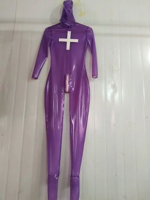 Pure Latex Rubber Purple Tights Nurse 0.4mm S-XXL-