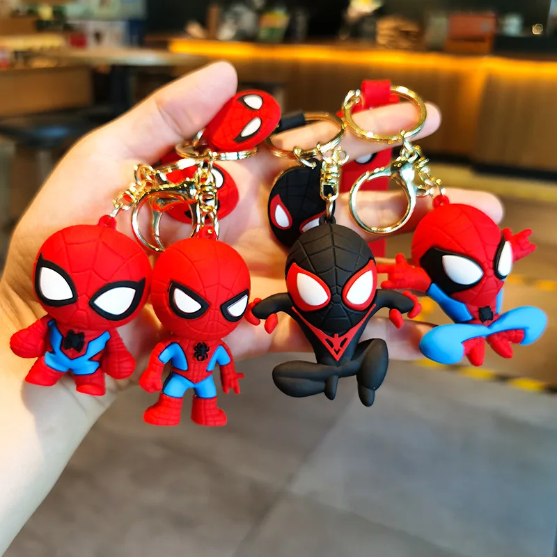Kawaii Spider Man Keychain Spiderman Action Figures Anime Keyring Backpack  Pendant Bag Wholesale Toy Boy Gift Kids Car Key Ring