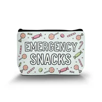 1Pc Emergency Snacks Pattern Reusable Cosmetic Bag Durable And Stylish With Zipper Portable Women'S Cosmetic Bag Suitable For 1