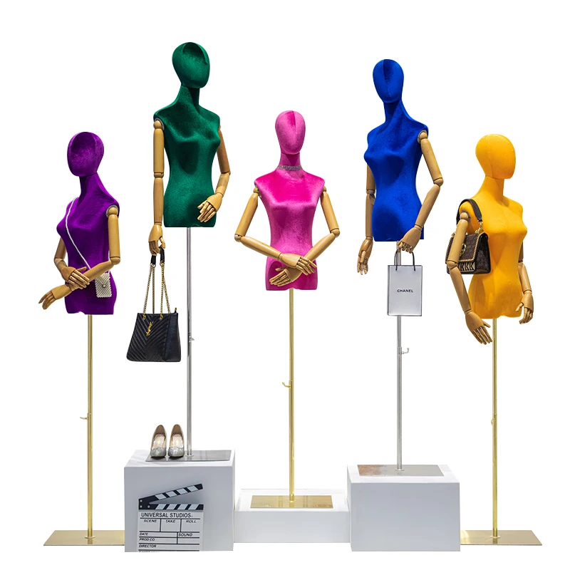 CustomColor Velvet Mannequin Props Female Half Body Clothing Store Window Dummy Mannequin  Wedding Dress Display Stand props bracket mineral holder for shop window wedding show agate rock holder dropship