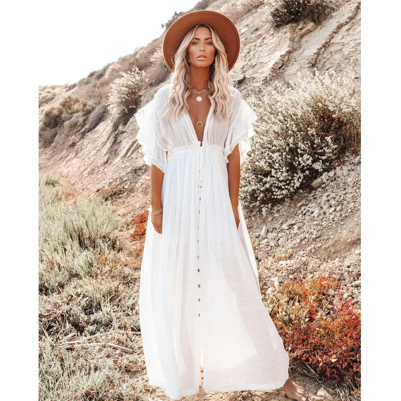 2022 Tunic for Beach Bathing suit cover ups Polyester Beach Dress Women Beachwear Bikini cover up Saida de Praia bikini cover up dress