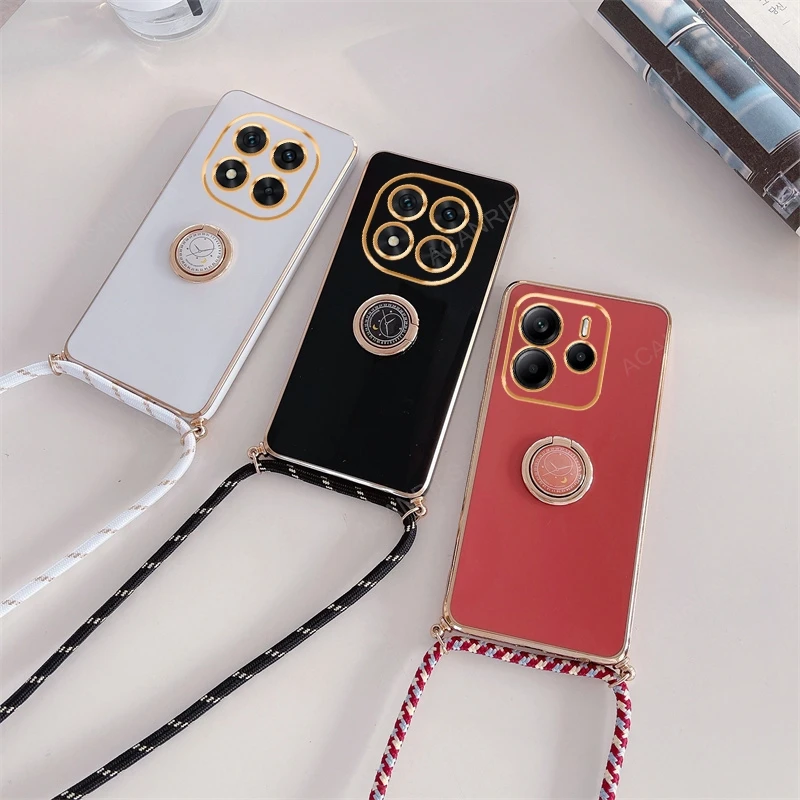 Luxury Plating Ring Holder Crossbody Lanyard Phone Case – Elegant Back Cover