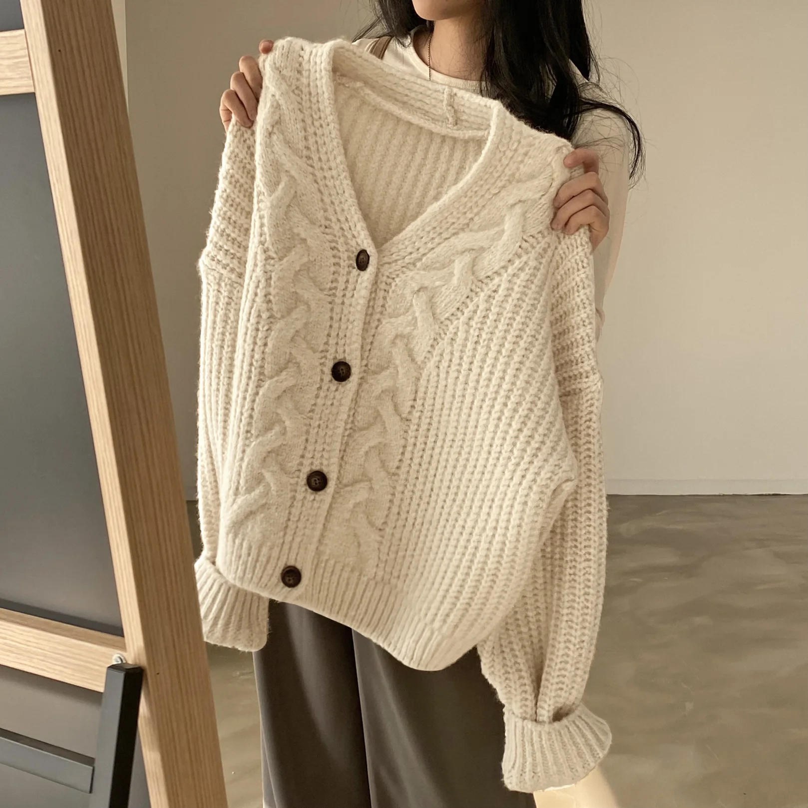 Winter New In Woman's Sweater Basic All-Match Knit Cardigans Korean Chic Office Lady's Loose Long Sleeve Top Elegant Casual Coat