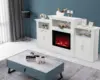 Electric Fireplace with Mantel,Fireplace TV Stand for TVs Up to 85'',Modern Entertainment Center,Storage,TV Console with Shelves 2