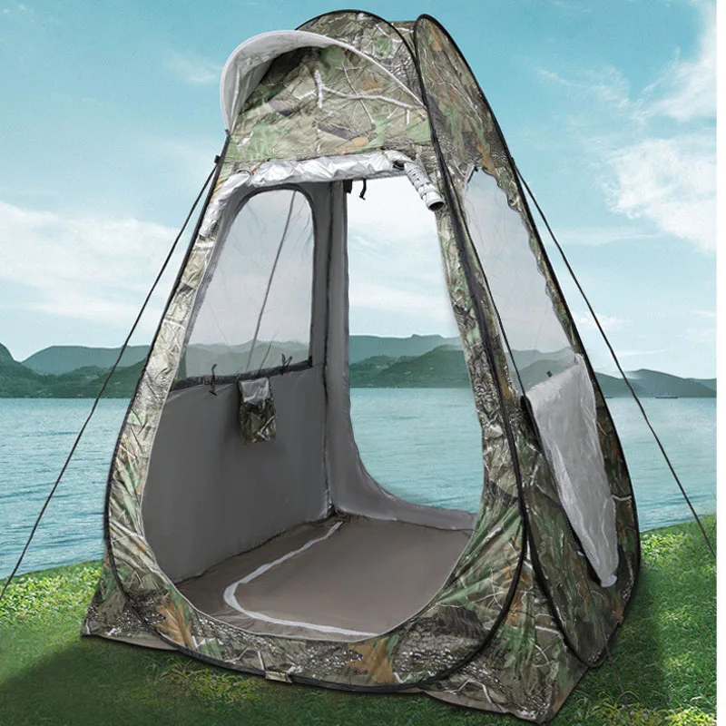 Camouflage Ice Fishing Tent 1Person Anti-mosquito Rain-proof Sunscreen Double Doors 2Windows Pop Up Quick Open 150*150*190Cm camping tent portable tent survival tent