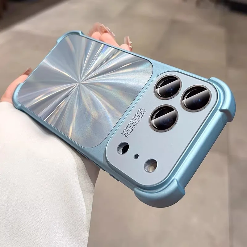 Bumper Shockproof Soft Silicone Case with Laser Aurora Glass Lens Protection and Touch Buttons Cover