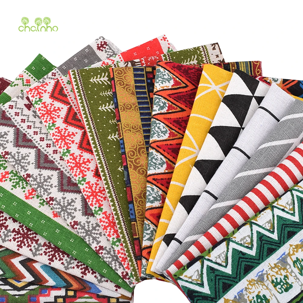 Chainho,Cotton Linen Fabric,DIY Quilting Sewing Material,Patchwork Cloth,Cartoon Or Floral Series,15 Pieces,Random Designs,15PC7