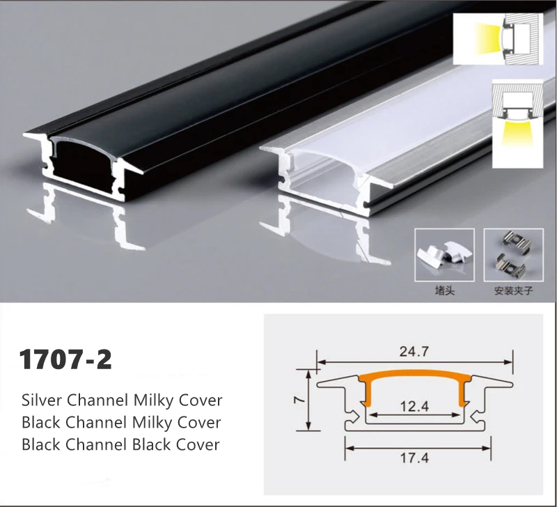 thumbnail image 1 of Perfil de aluminio LED estilo U/W de 0,5 m, soporte de canal plateado negro, cubierta de PC, barra de lámpara para decoración de armarios, tira de luz lineal, 1 of 5
